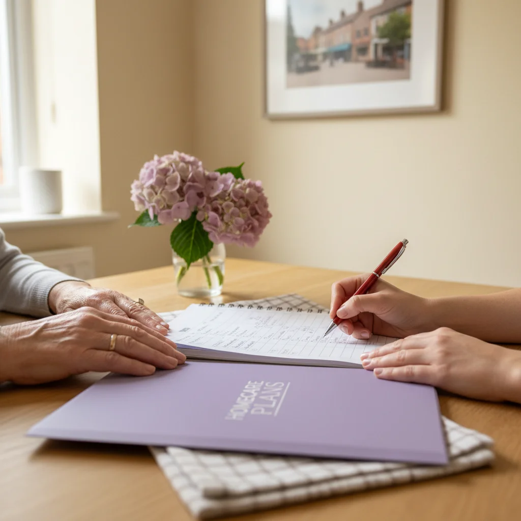 Care planning paperwork in a home setting